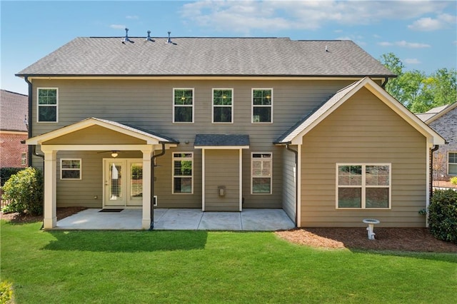 4650 Brighton View Trl, Cumming, GA 30040 - back of house with a patio area, french doors, a yard, and roof with shingles