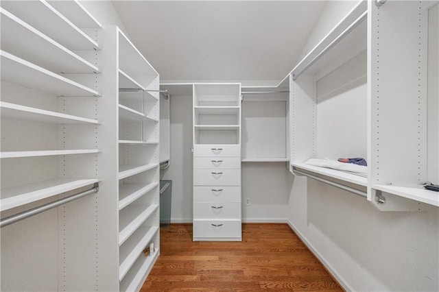 walk in closet featuring wood finished floors