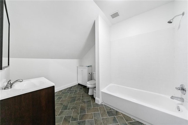full bath featuring toilet, visible vents, and bathtub / shower combination