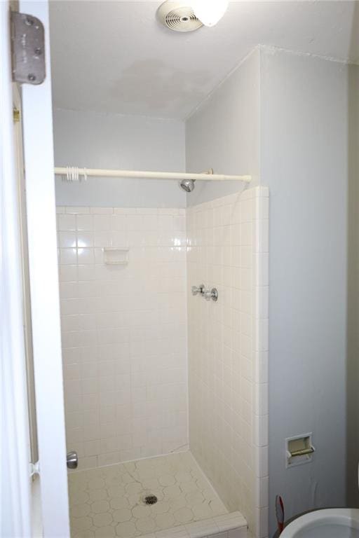 bathroom with a shower stall