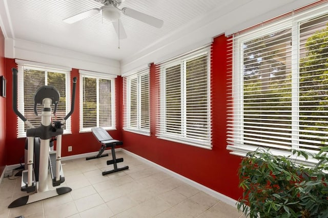 6596 Wright Rd NE, Atlanta, GA 30328 - exercise room featuring healthy amount of natural light, a ceiling fan, and baseboards