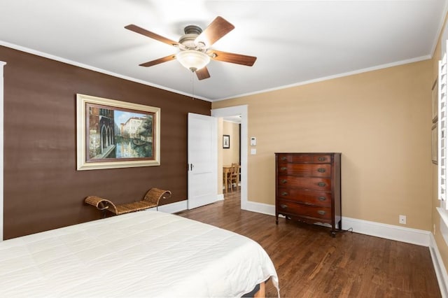 6596 Wright Rd NE, Atlanta, GA 30328 - bedroom featuring wood finished floors, baseboards, crown molding, and a ceiling fan