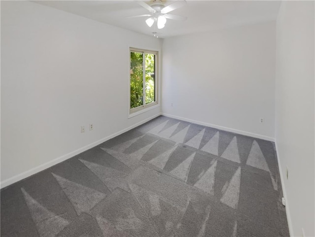 empty room with ceiling fan and carpet