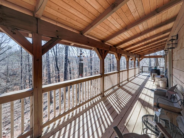 view of snow covered deck