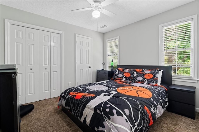 4381 Laurian Dr NW, Kennesaw, GA 30144 - bedroom with carpet, a textured ceiling, and a ceiling fan