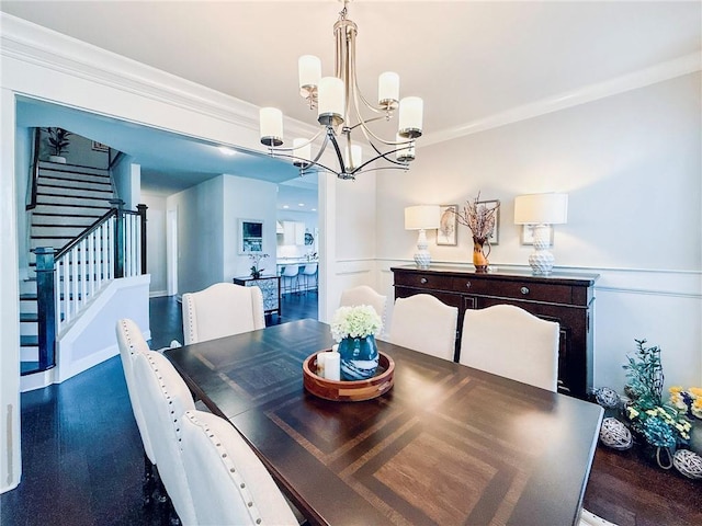 724 Laura Jean Ct, Buford, GA 30518 - dining room with stairway, a chandelier, crown molding, and a decorative wall