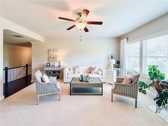 724 Laura Jean Ct, Buford, GA 30518 - living room featuring carpet, a ceiling fan, and baseboards
