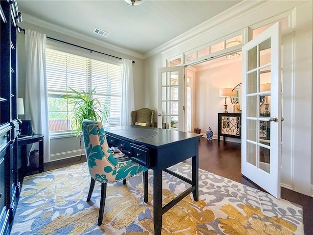 724 Laura Jean Ct, Buford, GA 30518 - office featuring french doors, ornamental molding, and wood finished floors