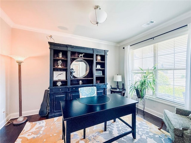724 Laura Jean Ct, Buford, GA 30518 - office featuring baseboards, healthy amount of natural light, wood finished floors, and ornamental molding