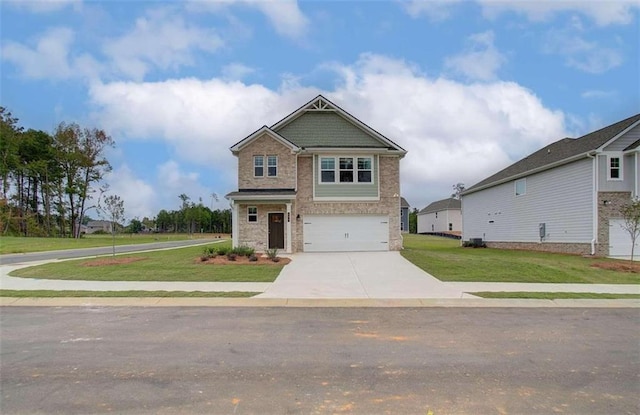 craftsman-style house featuring a garage and a front lawn