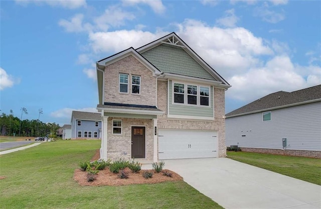 craftsman-style home with a garage and a front yard