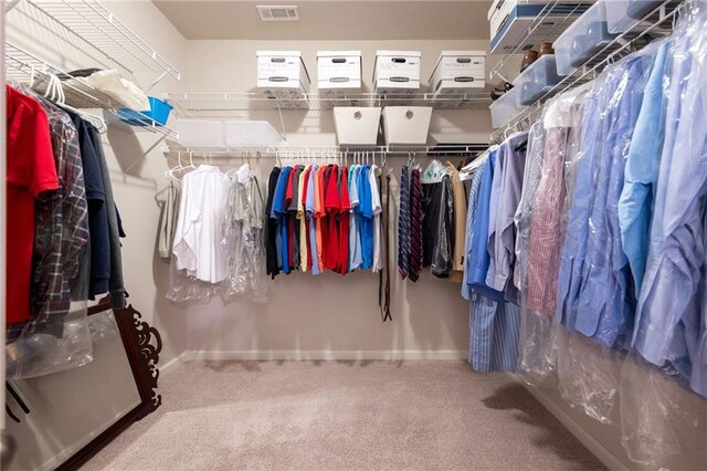 walk in closet with carpet