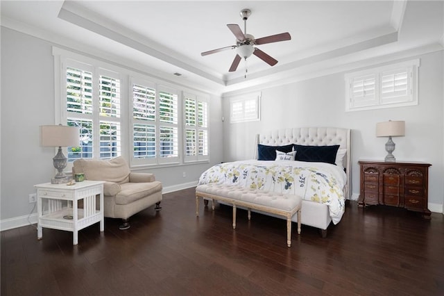 244 Rope Mill Rd, Woodstock, GA 30188 - bedroom featuring a tray ceiling, wood finished floors, baseboards, and ceiling fan