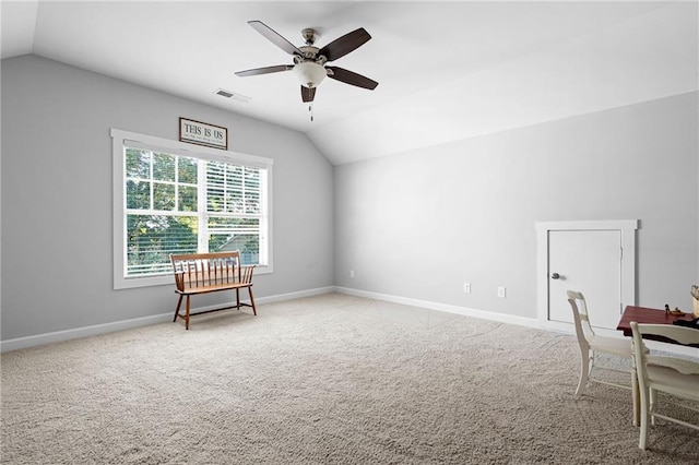 244 Rope Mill Rd, Woodstock, GA 30188 - unfurnished room with lofted ceiling, carpet floors, a ceiling fan, and baseboards