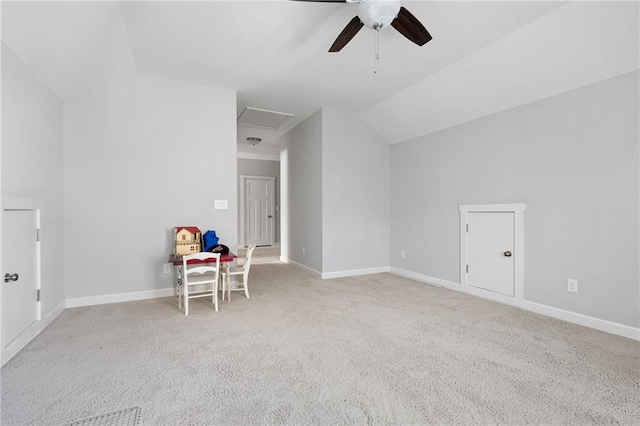 244 Rope Mill Rd, Woodstock, GA 30188 - carpeted empty room with ceiling fan, lofted ceiling, and baseboards