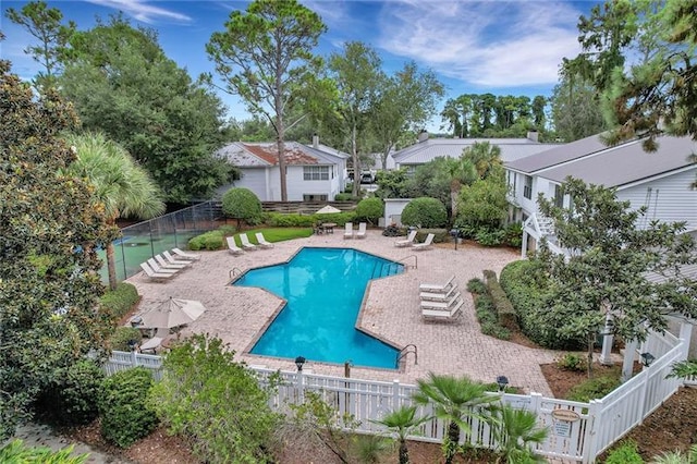 view of pool featuring a patio area