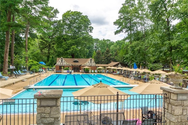 view of pool featuring a patio