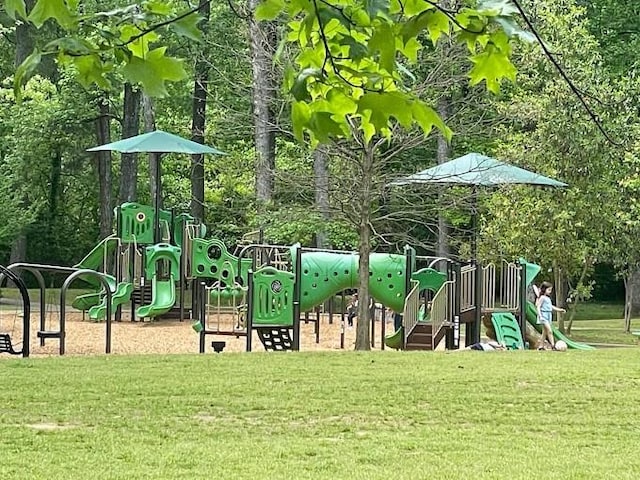 view of jungle gym with a yard