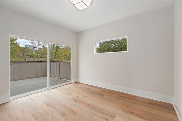 spare room featuring a wealth of natural light and light hardwood / wood-style flooring