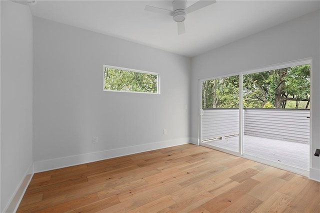 spare room featuring ceiling fan and light wood-type flooring