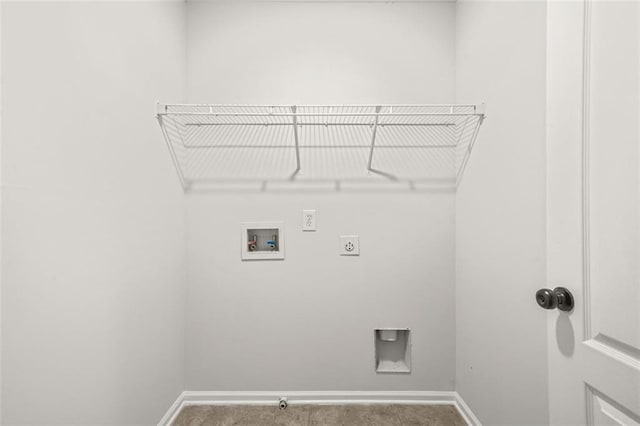 6571 Splitpine Ct, Atlanta, GA 30349 - laundry room with hookup for an electric dryer, washer hookup, baseboards, and carpet flooring