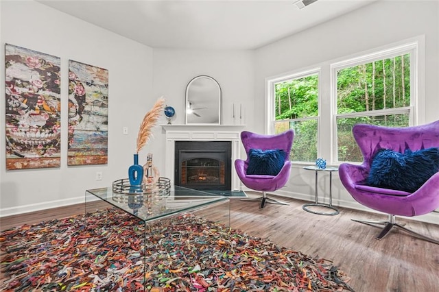 6571 Splitpine Ct, Atlanta, GA 30349 - living area featuring wood finished floors, a fireplace with flush hearth, and baseboards