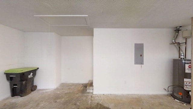 garage featuring gas water heater and electric panel