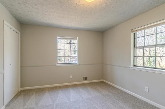 spare room with carpet flooring and a textured ceiling