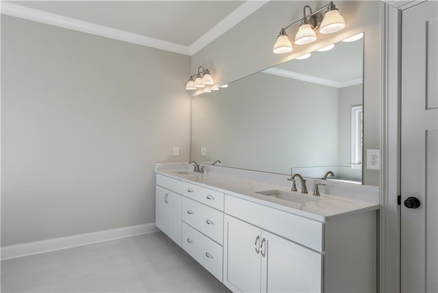 bathroom featuring vanity and ornamental molding