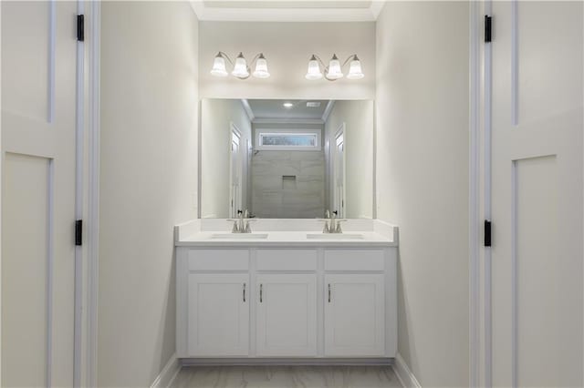 bathroom featuring vanity and walk in shower