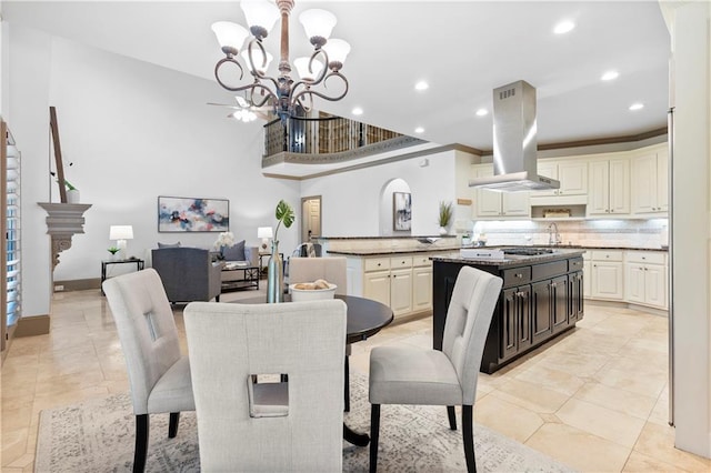 8370 Royal Melbourne Way, Duluth, GA 30097 - dining area with a chandelier, recessed lighting, and light tile patterned floors