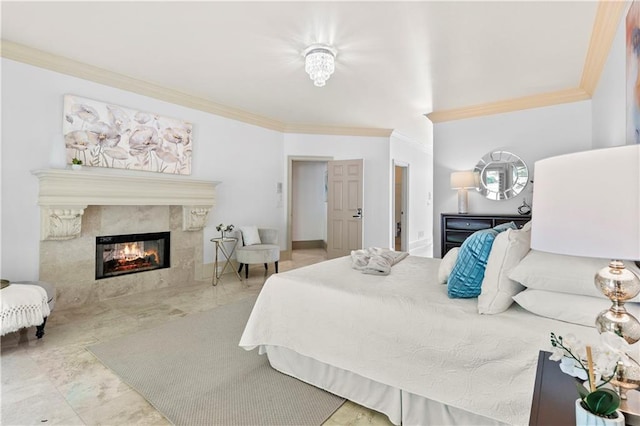 8370 Royal Melbourne Way, Duluth, GA 30097 - bedroom featuring crown molding and a fireplace