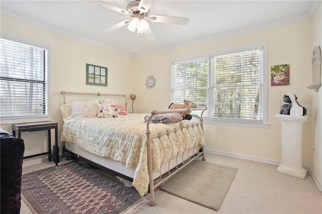8145 Stone Hill Rd, Cumming, GA 30028 - carpeted bedroom featuring ornamental molding, baseboards, and a ceiling fan
