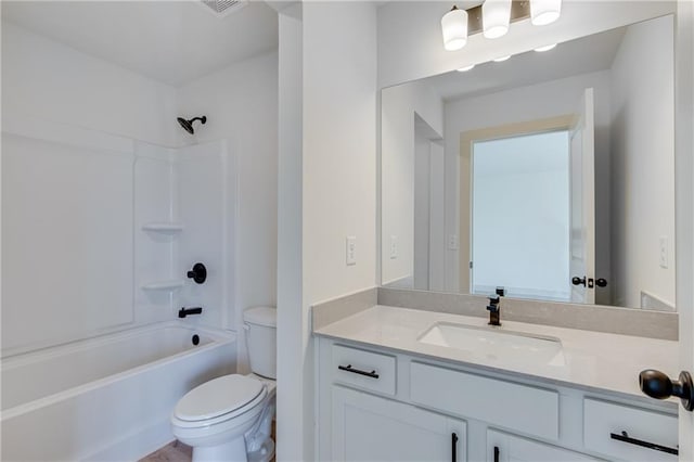 full bath with tub / shower combination, toilet, and vanity