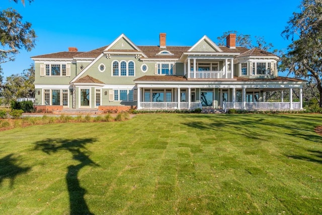 view of front facade featuring a porch and a front lawn