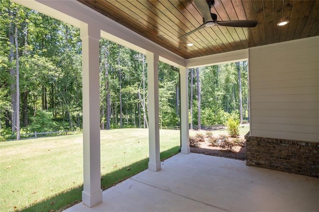 view of patio featuring ceiling fan