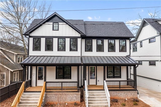 modern inspired farmhouse with covered porch