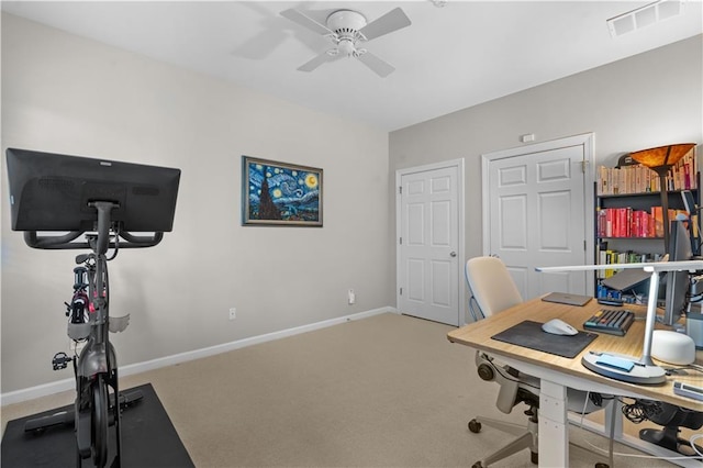 office with carpet and ceiling fan