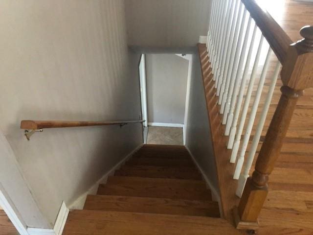 staircase featuring wood-type flooring