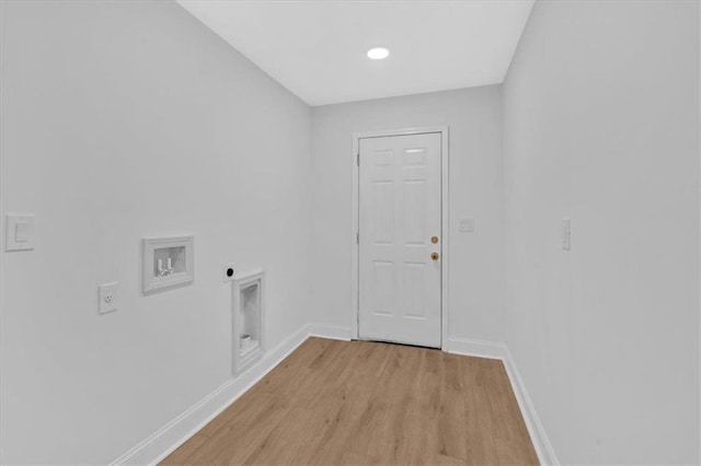 1222 E Forrest Ave, Atlanta, GA 30344 - washroom with hookup for an electric dryer, light wood-type flooring, baseboards, and washer hookup