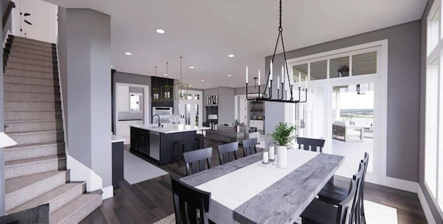 0 Wynn Dr, Carrollton, GA 30117 - dining room with stairs, dark wood-type flooring, recessed lighting, and baseboards