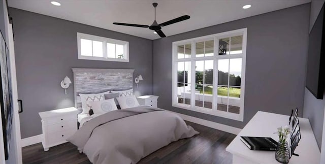 0 Wynn Dr, Carrollton, GA 30117 - bedroom featuring dark wood-style floors, baseboards, recessed lighting, and a ceiling fan