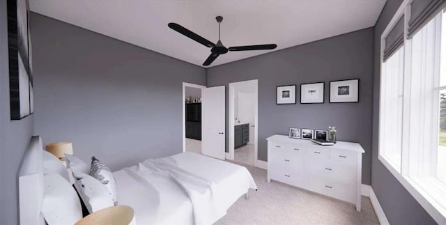 0 Wynn Dr, Carrollton, GA 30117 - bedroom with light colored carpet, baseboards, connected bathroom, and a ceiling fan