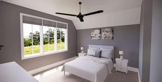 0 Wynn Dr, Carrollton, GA 30117 - carpeted bedroom with baseboards, vaulted ceiling, and ceiling fan