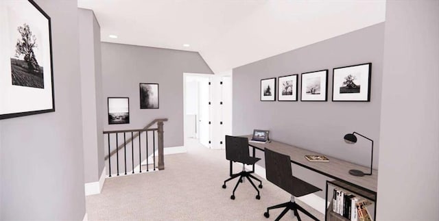 0 Wynn Dr, Carrollton, GA 30117 - office area with baseboards, carpet flooring, lofted ceiling, and recessed lighting