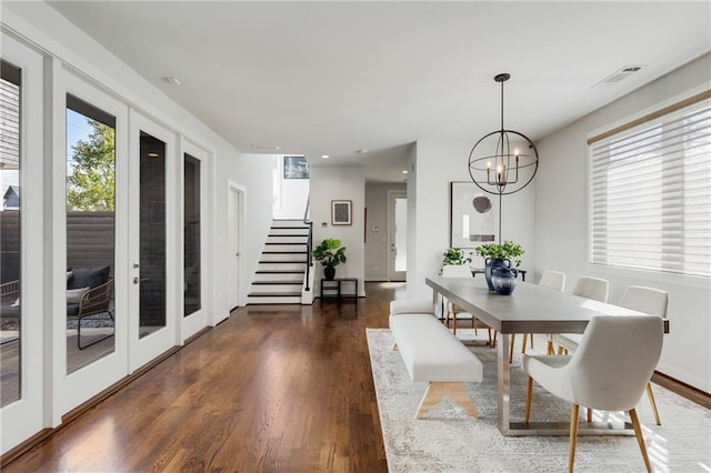 205 Wilbur Ave SE Unit A, Atlanta, GA 30316 - dining space featuring dark wood finished floors, plenty of natural light, visible vents, and stairs