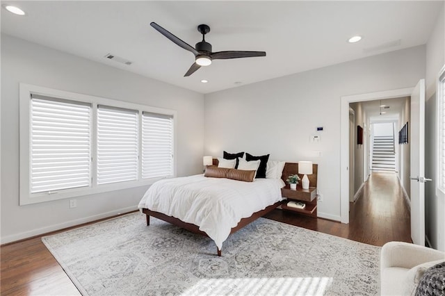 205 Wilbur Ave SE Unit A, Atlanta, GA 30316 - bedroom with recessed lighting, wood finished floors, visible vents, a ceiling fan, and baseboards