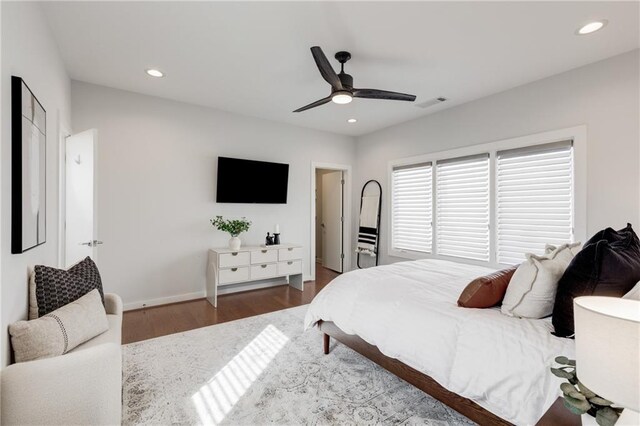205 Wilbur Ave SE Unit A, Atlanta, GA 30316 - bedroom with ceiling fan, wood finished floors, visible vents, and recessed lighting