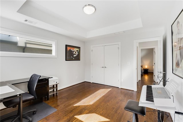 205 Wilbur Ave SE Unit A, Atlanta, GA 30316 - office with baseboards, wood finished floors, visible vents, and a raised ceiling