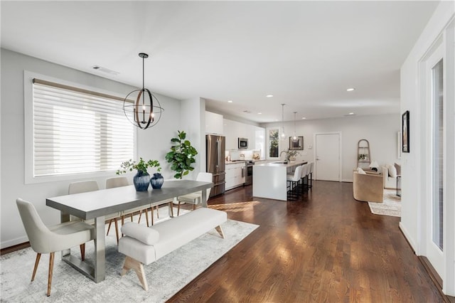 205 Wilbur Ave SE Unit A, Atlanta, GA 30316 - dining room with recessed lighting, dark wood-style flooring, visible vents, and a notable chandelier
